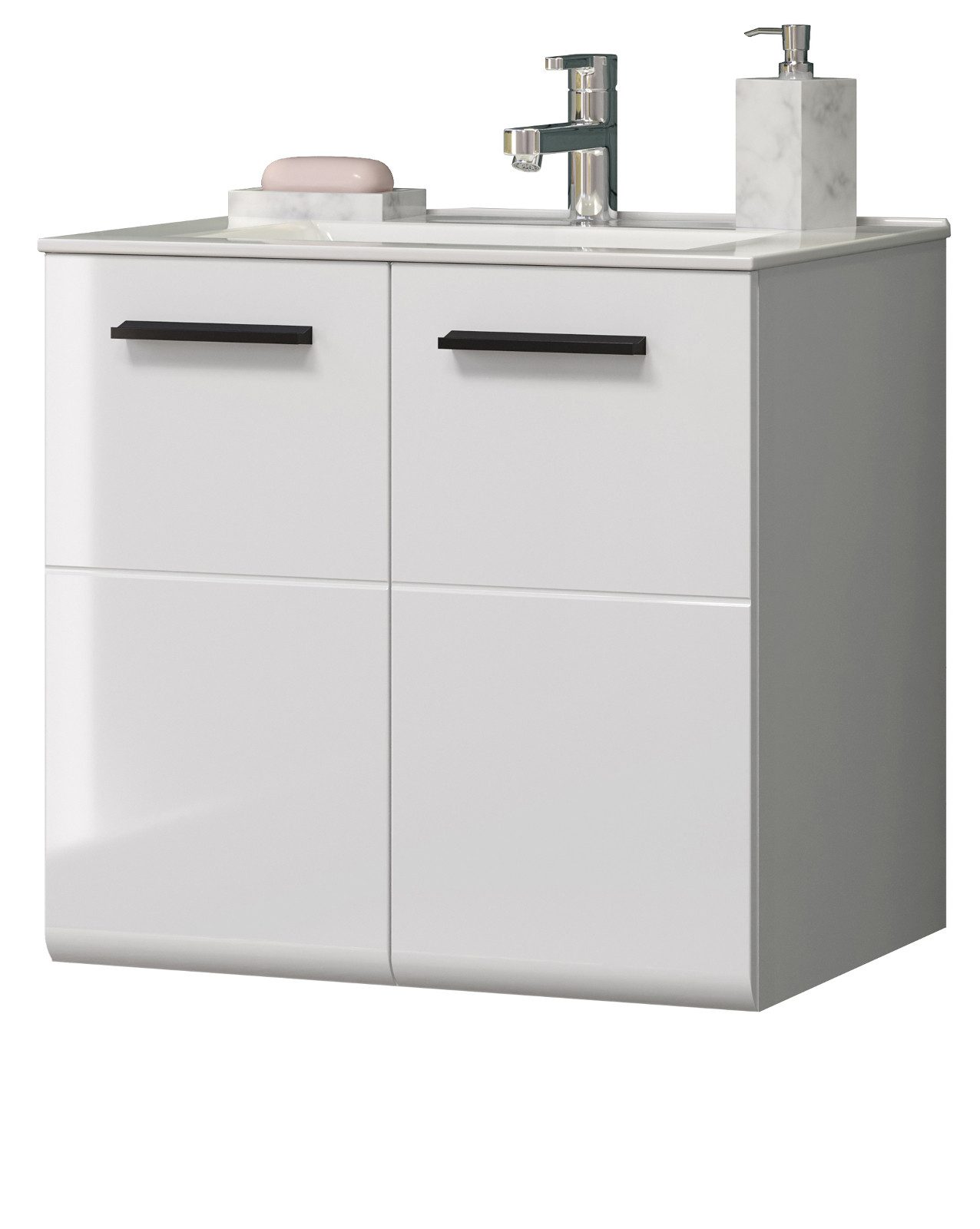 Furn.Design Waschtisch Riva (Hängeschrank in weiß Hochglanz, 62 x 59 cm), inklusive Waschbecken