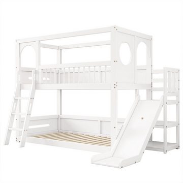 XDeer Jugendbett Kinderbett Multifunktionales Etagenbett mit Regalen Rutsche, ohne Matratze Hausbett Jugendbett Weiß 90*200cm