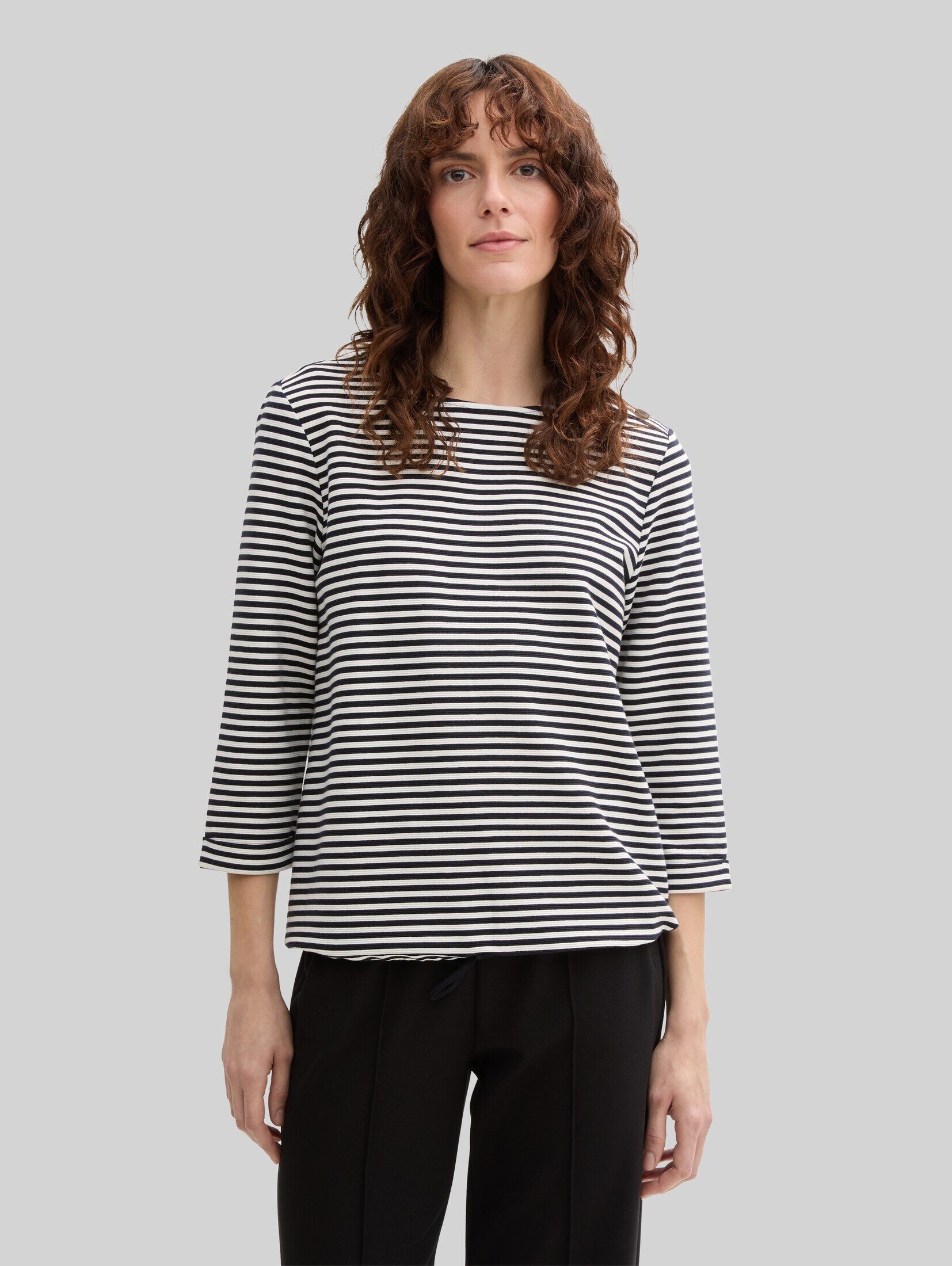 TOM TAILOR 3/4-Arm-Shirt T-Shirt (im Einserpack) Langarmshirt mit Knopf-Details