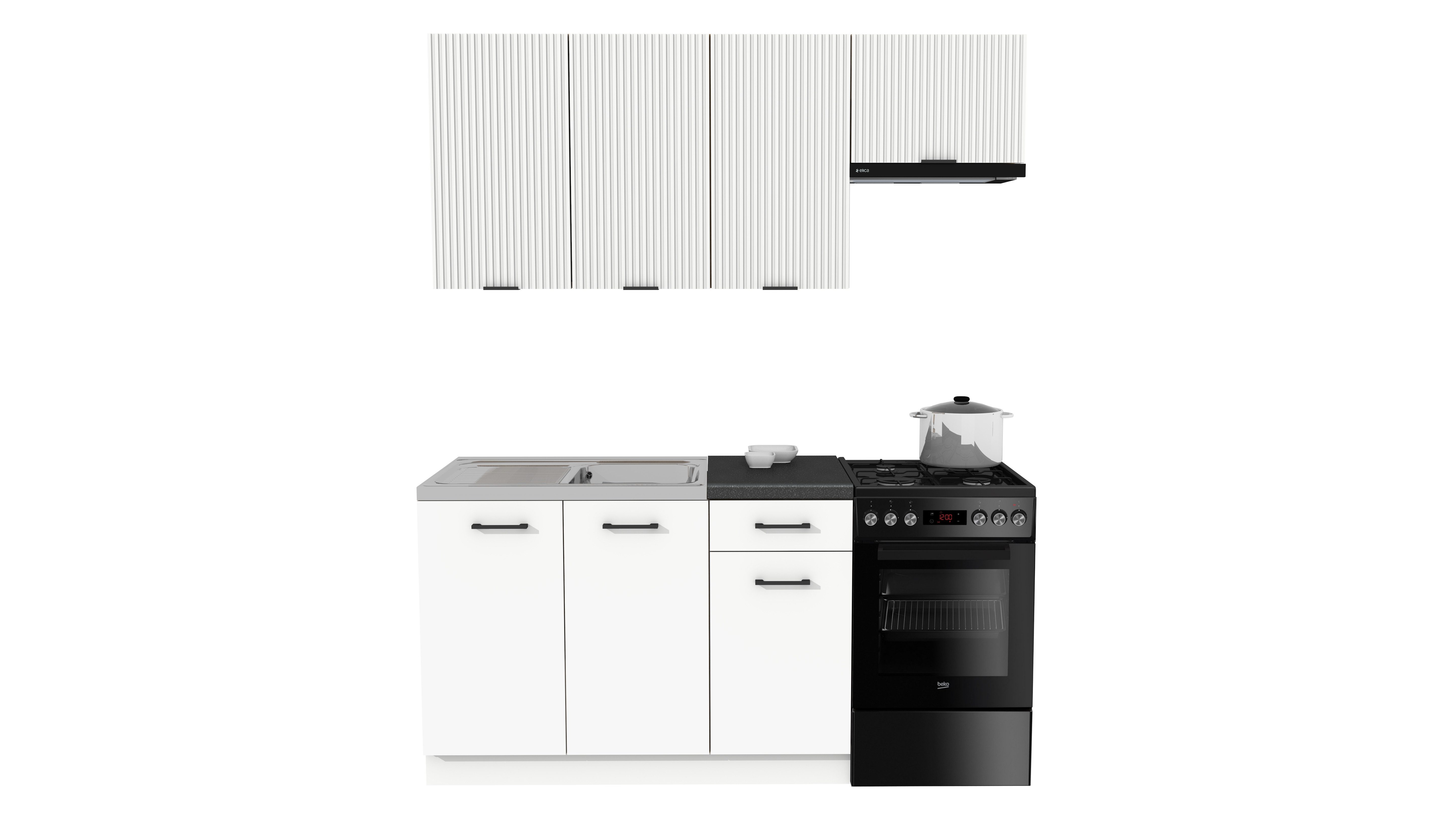 ROYAL24_MARKT Küchenzeile – SIMPLY Z21 170 cm – Weiß Matt / Weiß Rille, (Komplett Set), Top Materialien - Zeitloser Stil - Beste Verarbeitung