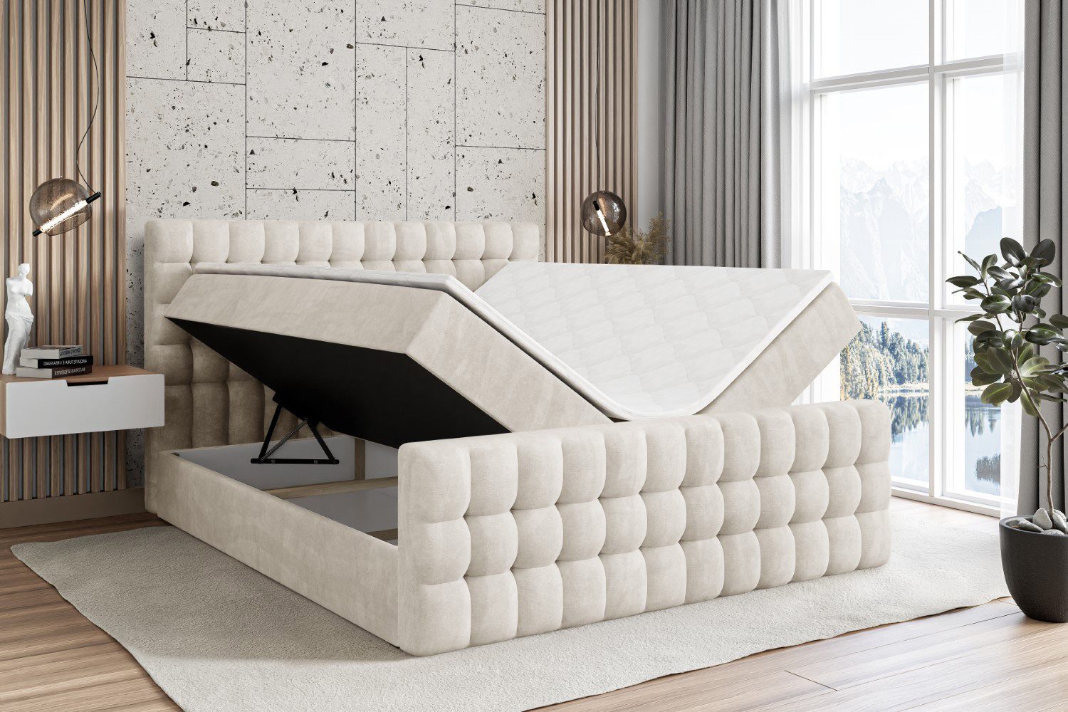 ALTDECOR Boxbett VIONE-Z (mit Matratze Lattenrost Topper Polsterbett mit Bettkasten Doppelbett), H4 Multipocket / H3 Bonellfederung, Springboxbett Boxspringbett