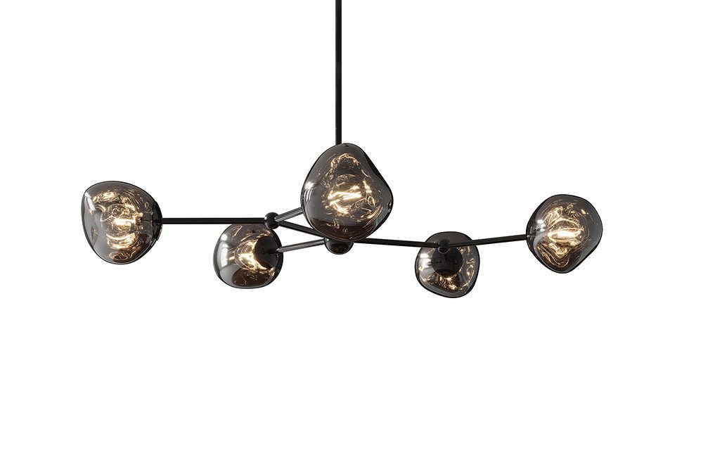 riess-ambiente Hängeleuchte LIQUID DIAMOND 100cm smoke – 5-flammige Glas-Kugelleuchte, keine besonderen Funktionen, ohne Leuchtmittel, Pendelleuchte Design, edle Metall-Optik, für Esszimmer