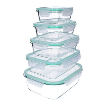 TP Frischhaltedose 10 tlg. Glas- Frischhaltedosen Set, Klick- Deckel, Gefrier Brot Dose, Lunchbox