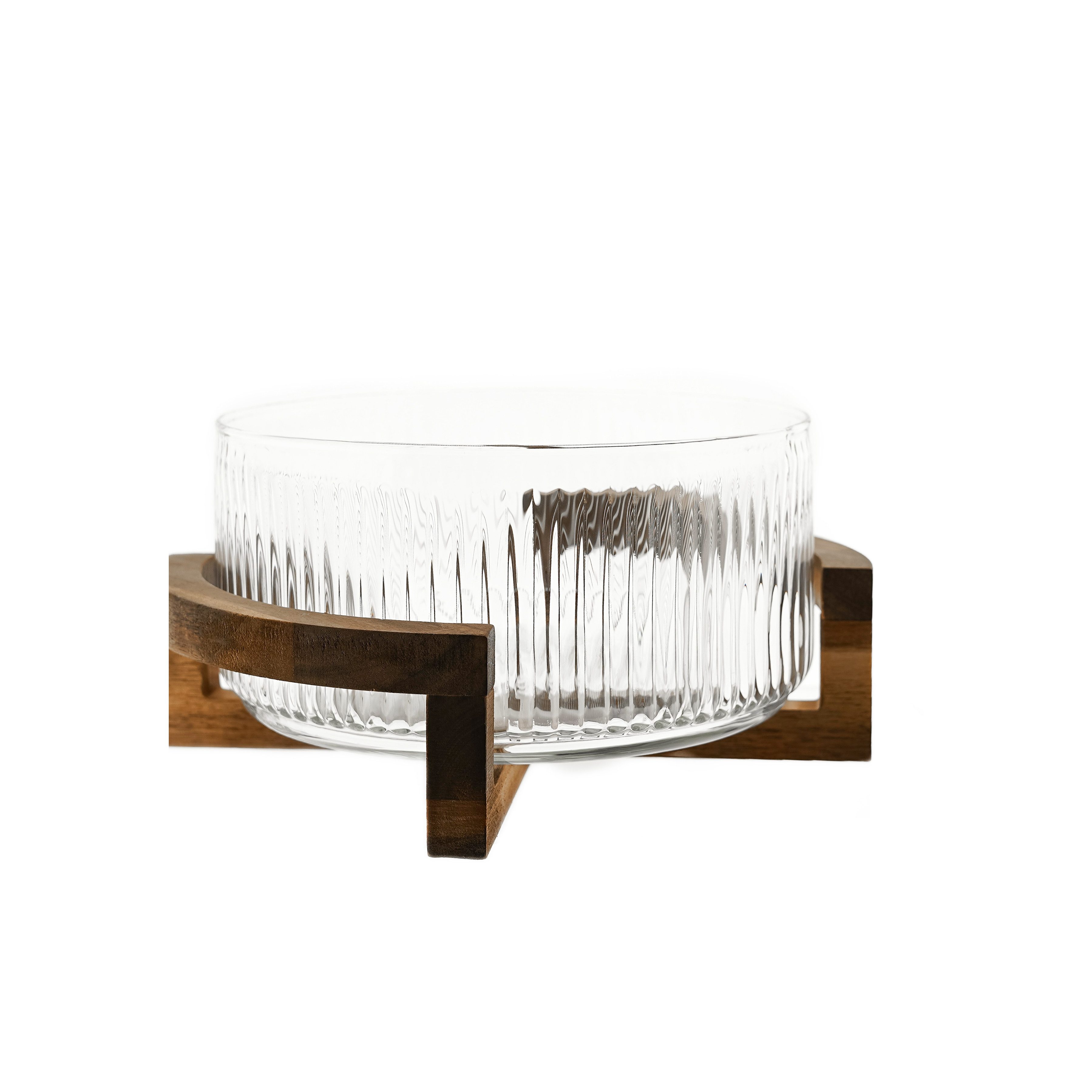 Almina Schale Terra Vetro Medio, Glas, Holz, (2-tlg), Glasschale mit Holzgestell ø24 x 19 cm, Relief-Design