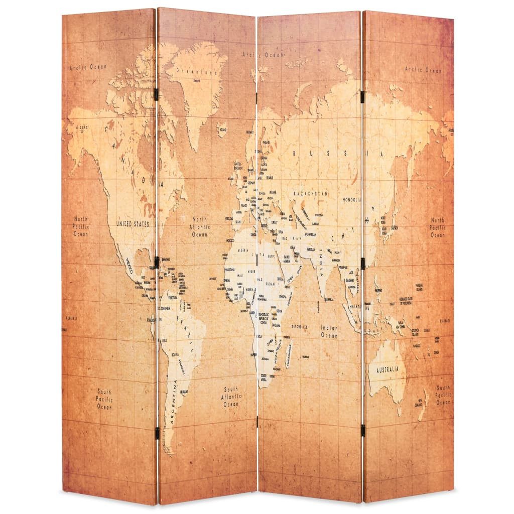 vidaXL Перегородки Перегородки klappbar 160 x 170 cm Weltkarte Gelb, 1-tlg.
