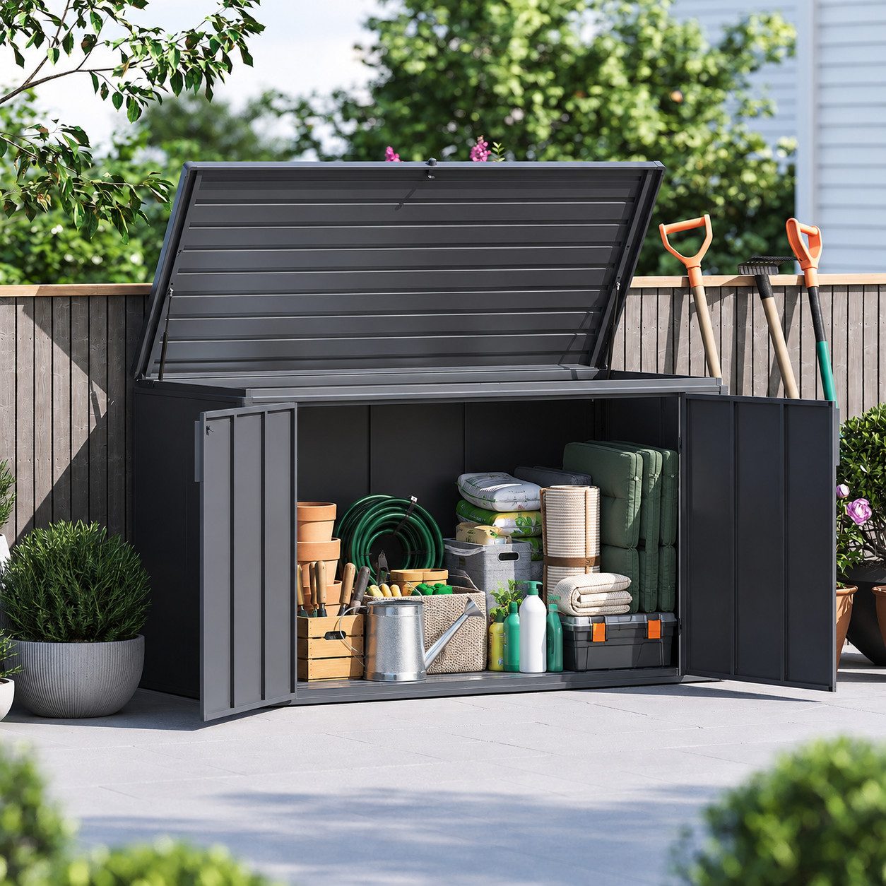 Weide Gartenbox Aufbewahrungsbox 2400 L Anthrazit aus verzinktem Stahl wetterfest