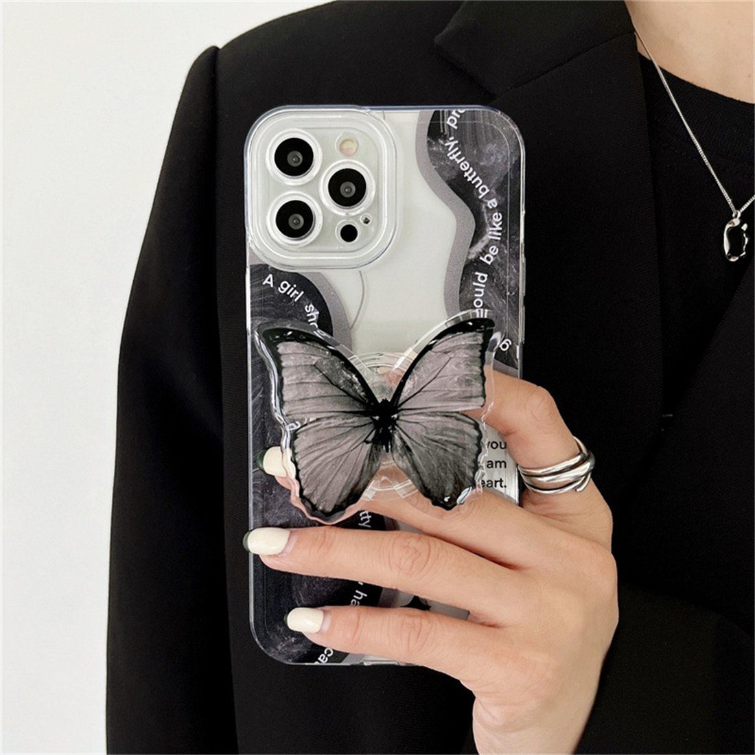 Handgelenkriemen-Etui Handytasche für Stand DÖRÖY iPhone Case 14/plus/Pro, Butterfly