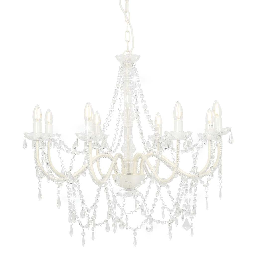 furnicato Kronleuchter Weiß Transparent 80x75 cm mit Kristallperlen