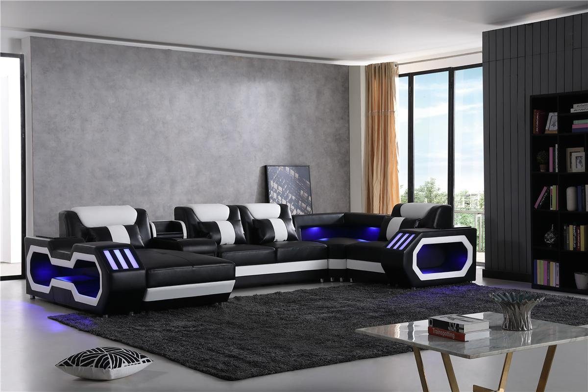 JVmoebel Ecksofa, Mega große Wohnlandschaft Schwarz/Weiß Couch Sofa Polster Neu - System Beleuchtungs