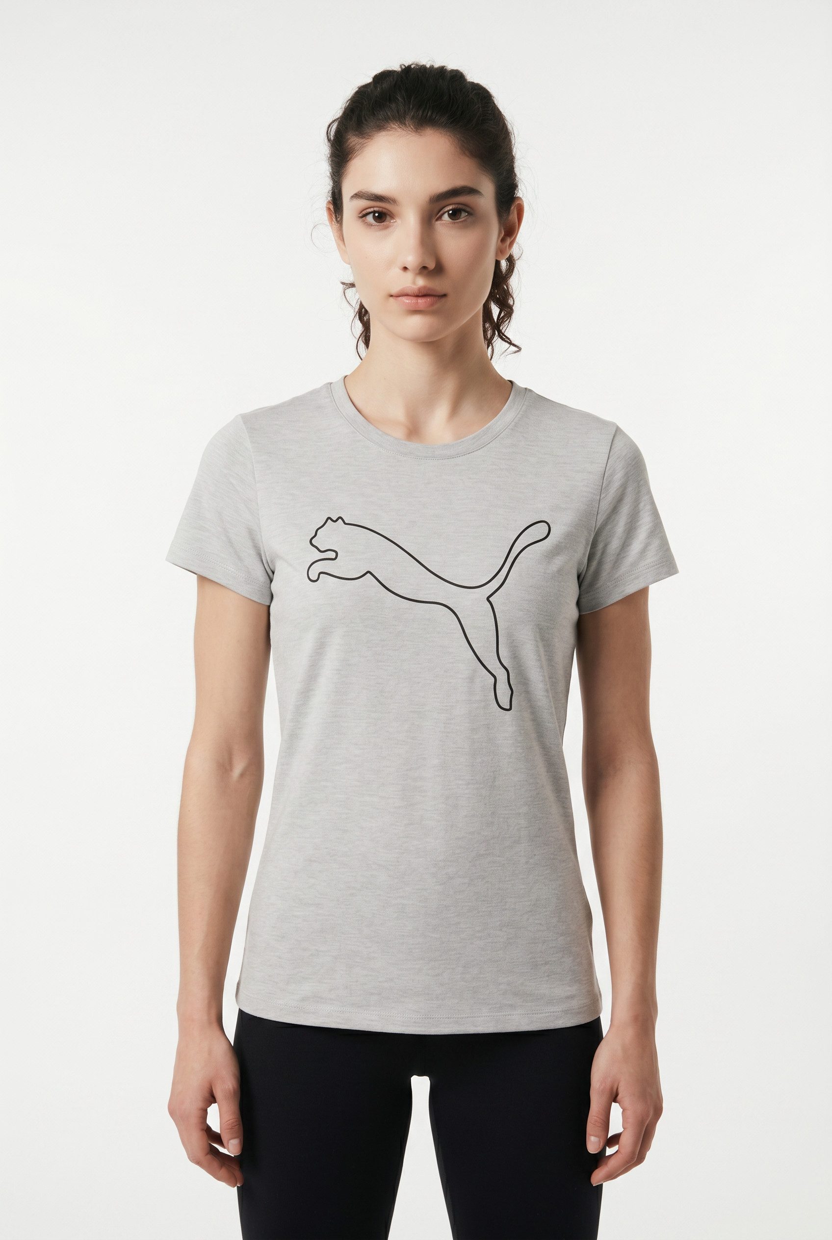 PUMA Trainingsshirt W TAD ESSENTIAL HEATHER LOGO TEE Kurzarm, sportliches T-Shirt, für sportliche Aktivitäten