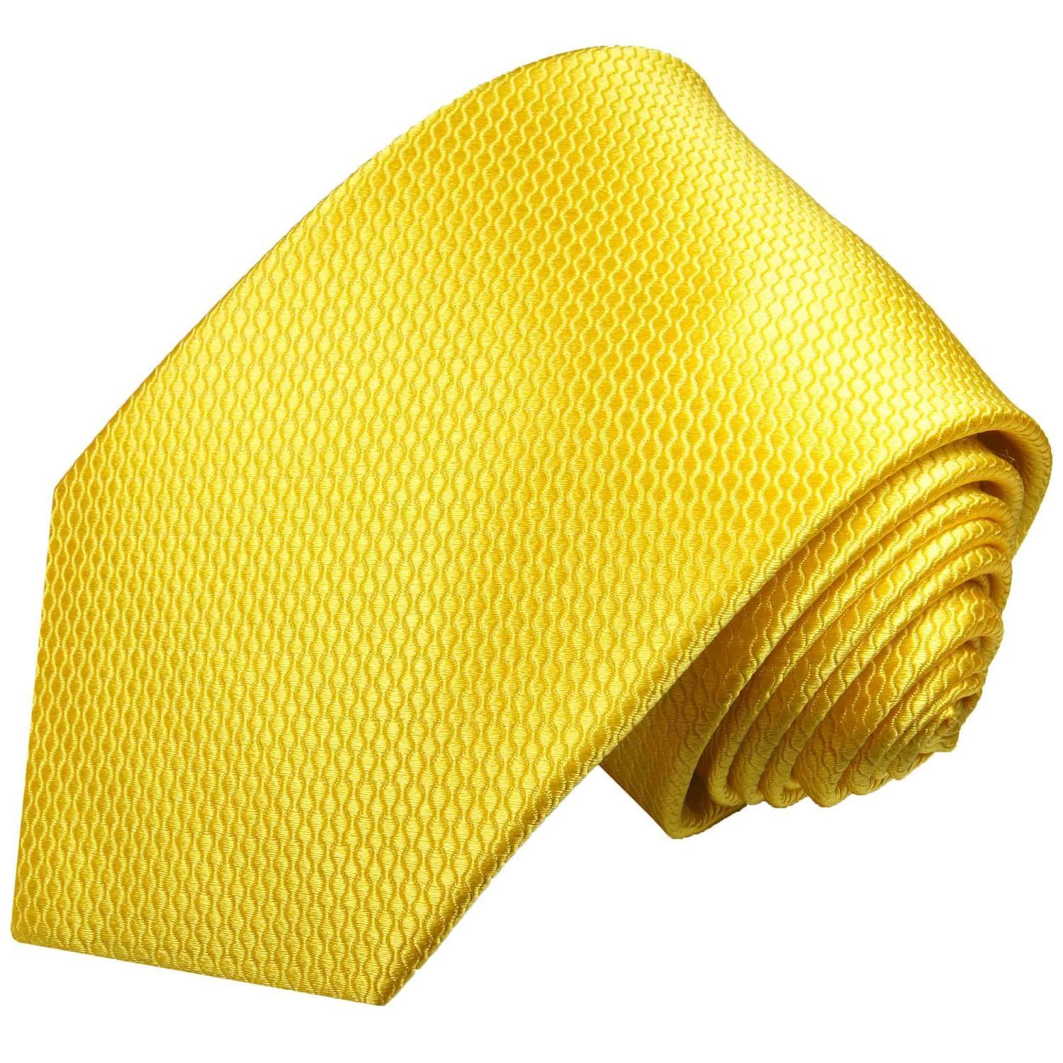 Paul Malone Krawatte Designer Seidenkrawatte Herren Schlips modern uni 100% Seide Schmal (6cm), gelb 987