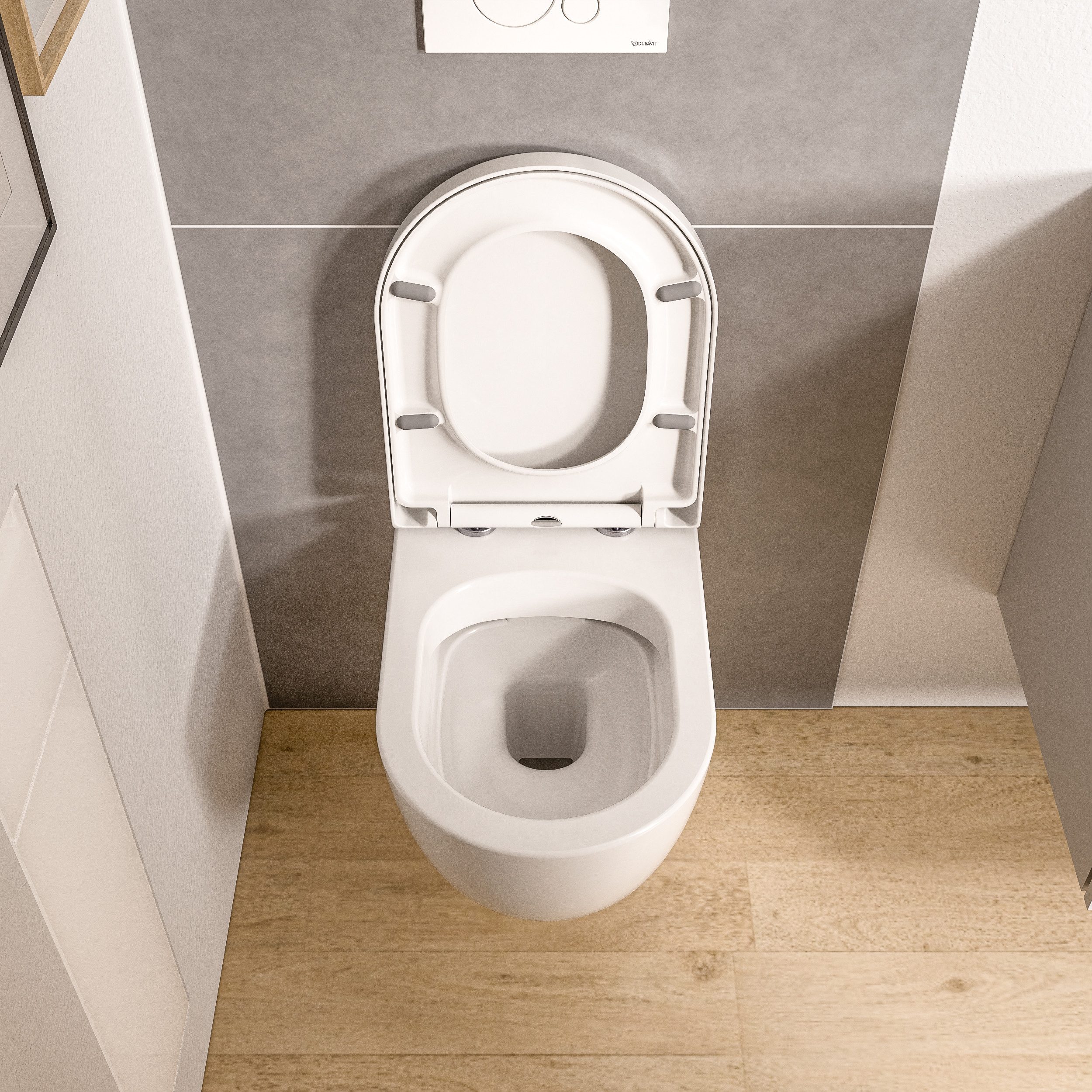 Bernstein Tiefspül-WC VIREO, Wandhängend, Wand-WC Set rund Weiß glänzend Spülrandlos Softclose