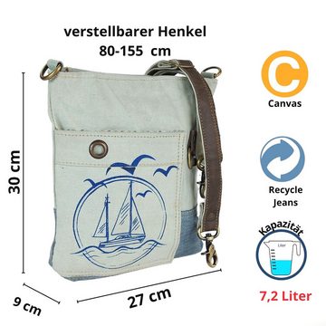 Sunsa Umhängetasche Damen Umhängetasche. Maritim Tasche aus Canvas, Recycelte Jeans & Leder. Vintage Crossbody Schultertasche. Nachhaltige Geschenkideen für Seeliebhaber 52629, enthält recyceltes Material