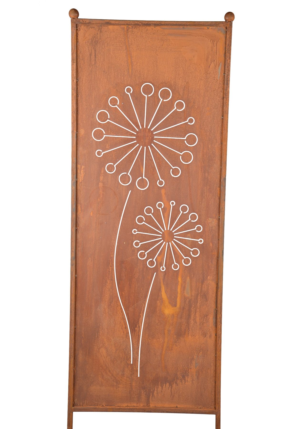 finehomegarden Gartenstecker Stele Metall Pusteblume Sichtschutz Edelrost Windschutz Outdoor H205cm B64cm Dekowand Garten / Spedition