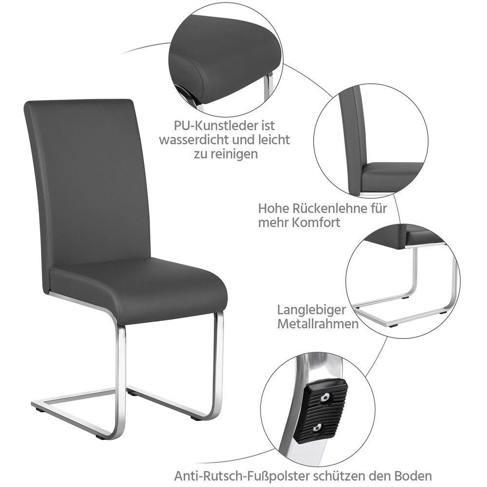 Yaheetech Esszimmerstuhl 2/4/6-er Küchenstuhl (6 St), Schwinger Polsterstuhl mit Ergonomischer Rückenlehne & Metallbeine – Bild 5 von 5