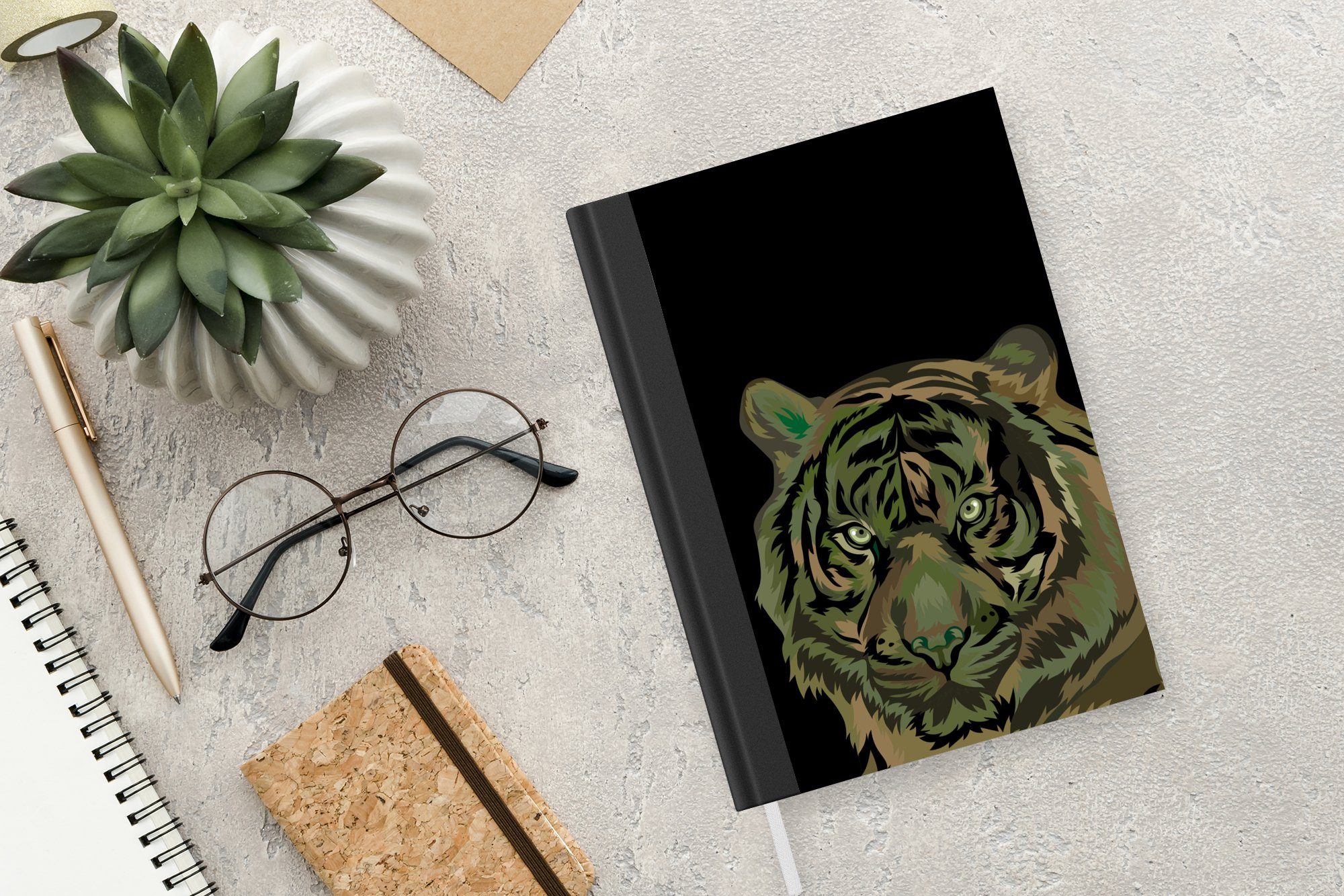 - Haushaltsbuch Merkzettel, Seiten, Kopf, MuchoWow Journal, Tagebuch, Notizheft, Notizbuch 98 A5, Tiger Camouflage -