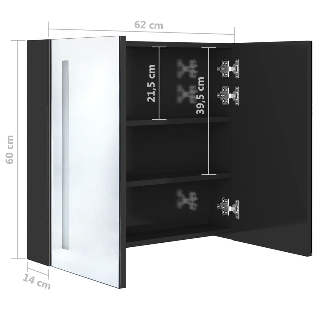 cm Bad 62x14x60 vidaXL Hochglanz-Schwarz LED-Spiegelschrank Badezimmerspiegelschrank Glänzend (1-St) Schwarz fürs