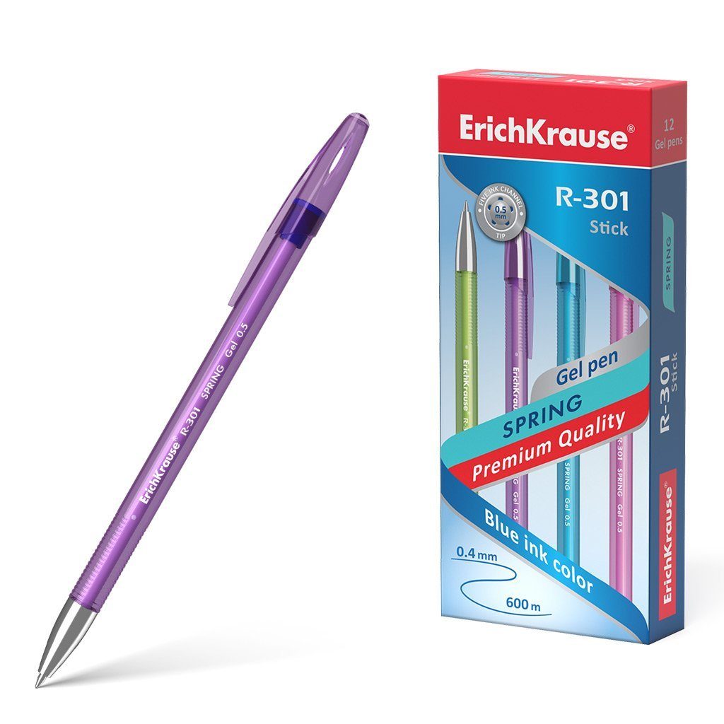 Erich Krause Gelschreiber, Kugelschreiber Gel R-301 Spring Stick 0.5 Gelstifte 12 Stk. Tinte Blau | Gelroller
