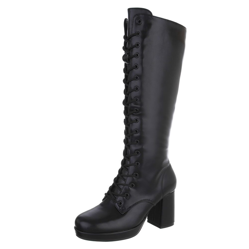 Ital-Design Damen Schnürstiefel mit Blockabsatz und Plateau Schnürstiefel (92799554) Blockabsatz Stiefel in Schwarz