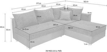 COLLECTION AB Ecksofa 30 Jahre Jubiläums-Modell Italia L-Form, mit Bettfunktion und Bettkasten, in Cord-Samt Mix