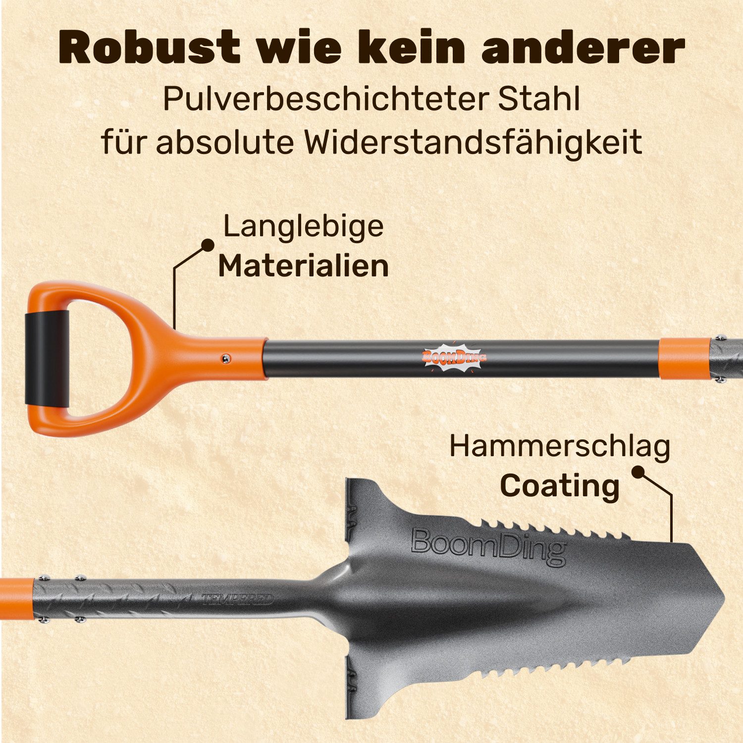 BoomDing Spaten Wurzelspaten Spaten mit Wurzelsäge, (mit Sägezähnen und stabiler V-Form), absolut effektiv