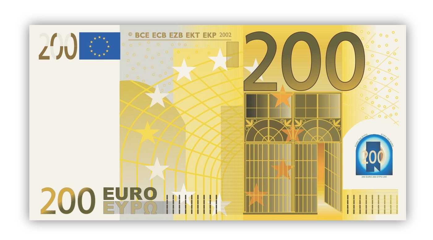 LYSCO Poster XL Plakat 84 x 46 cm 100 Euro oder 200 Euro Geld Banknoten Geldschein, Money Bill EUR Plakat Größe hundert Euro Poster Bild Großformat Plakat Deutschland Ausgabe Banknote Bundesbank Bargeld Papiergeld Papier Schein Schatz Kapital (Packung, 1