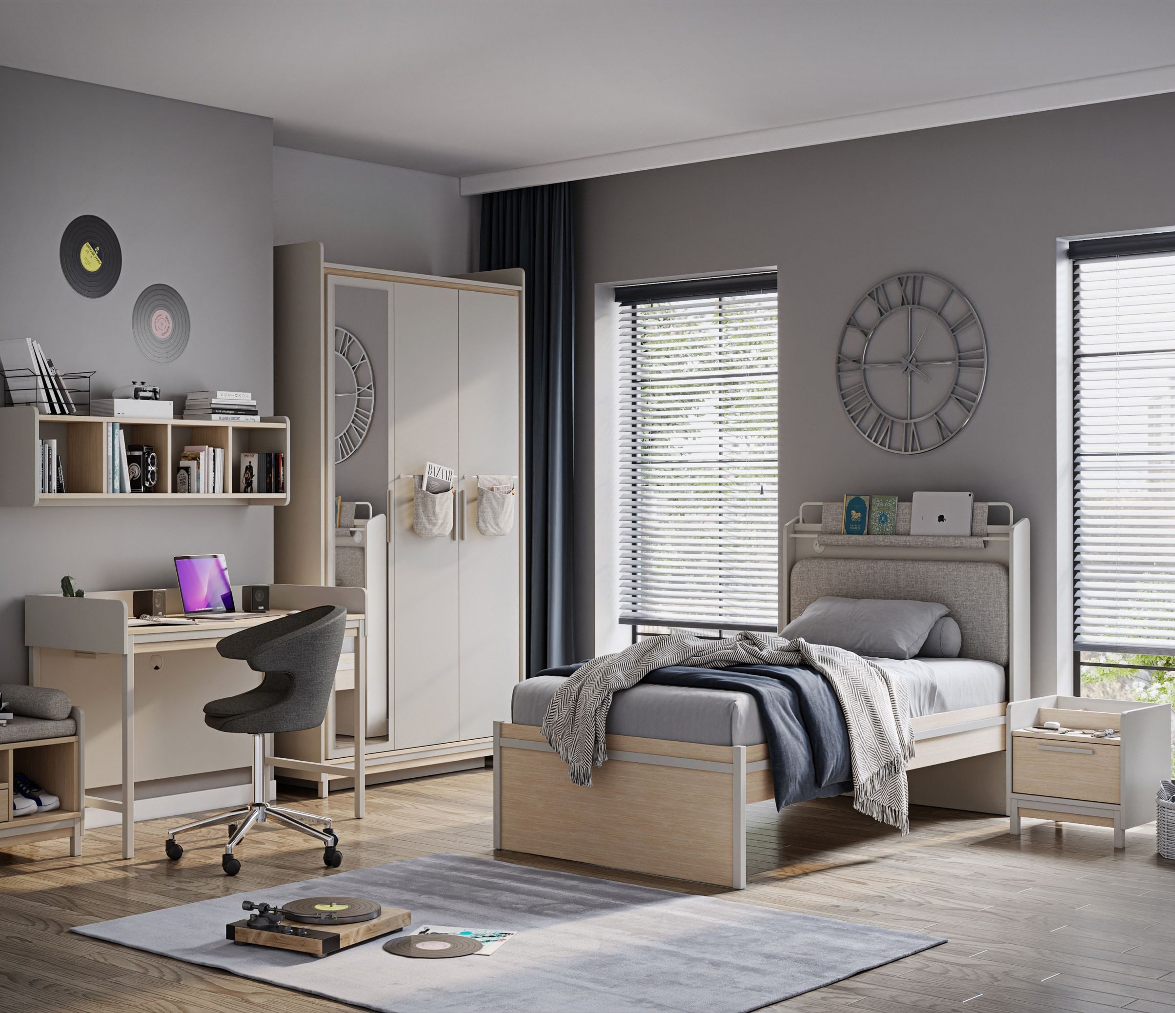 Möbel-Zeit Jugendzimmer-Set COOL 5-teilig – Beige/Natur – Jugendbett 100x200 cm