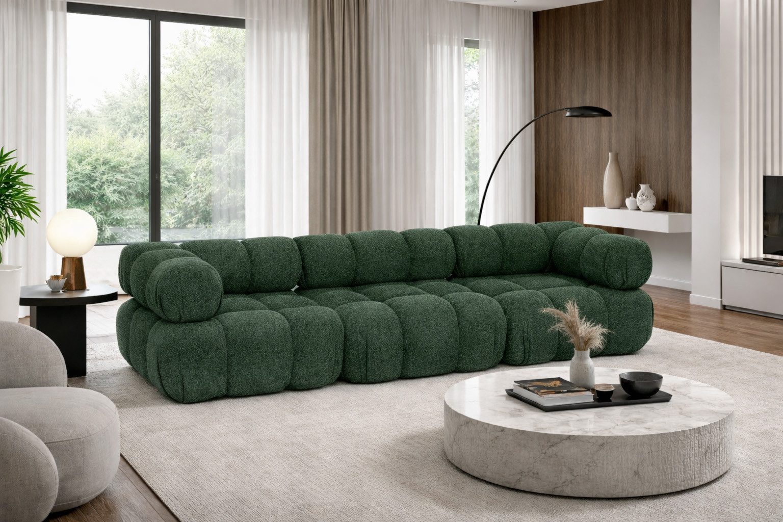 Kaiser Möbel Sofa Modulares 3-Sitzer-Sofa, gerade Couch, Bouclé-Stoff Abriamo, Selia, Bouclé-Stoff Abriamo,modulares System,weiche, abgerundete Form