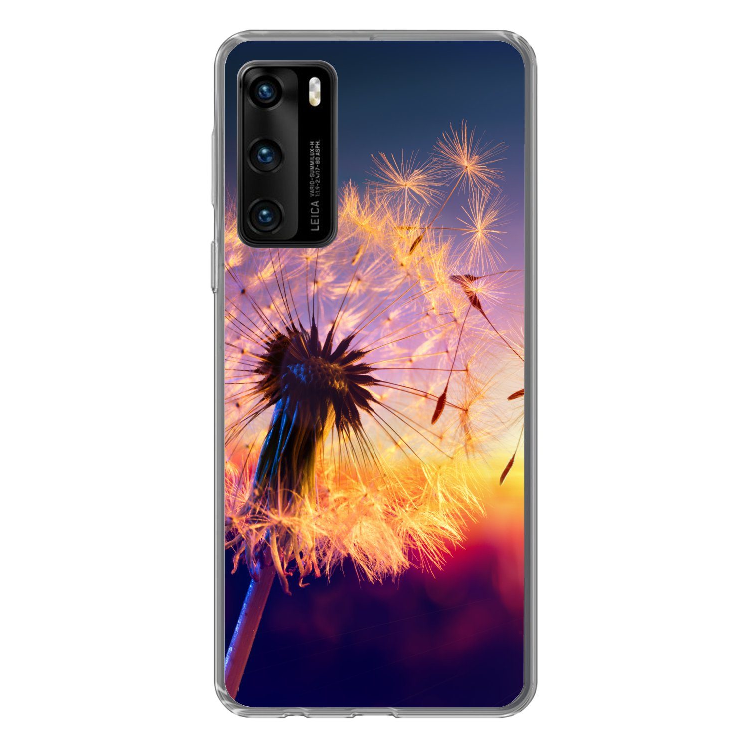 MuchoWow Handyhülle für Huawei P40 Löwenzahn - Blumen - Sonnenuntergang - Horizont - Nacht, Handy Case, Silikon, Bumper Case Dünn
