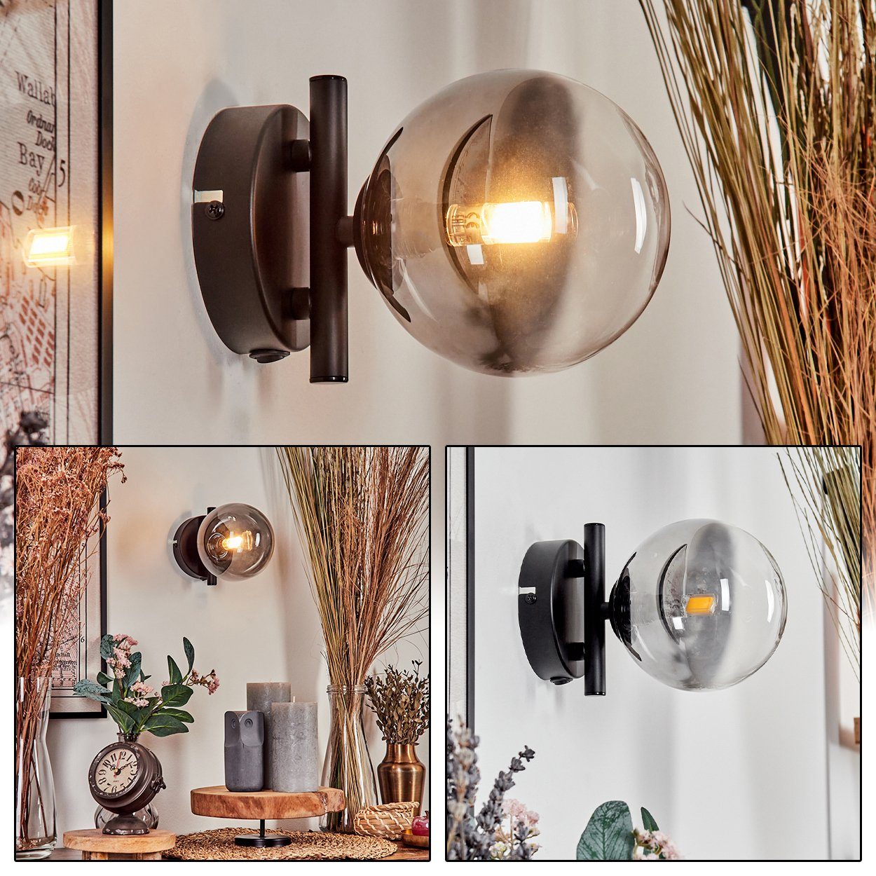 hofstein Wandleuchte Wandlampe aus Metall/Glas in günstig online kaufen