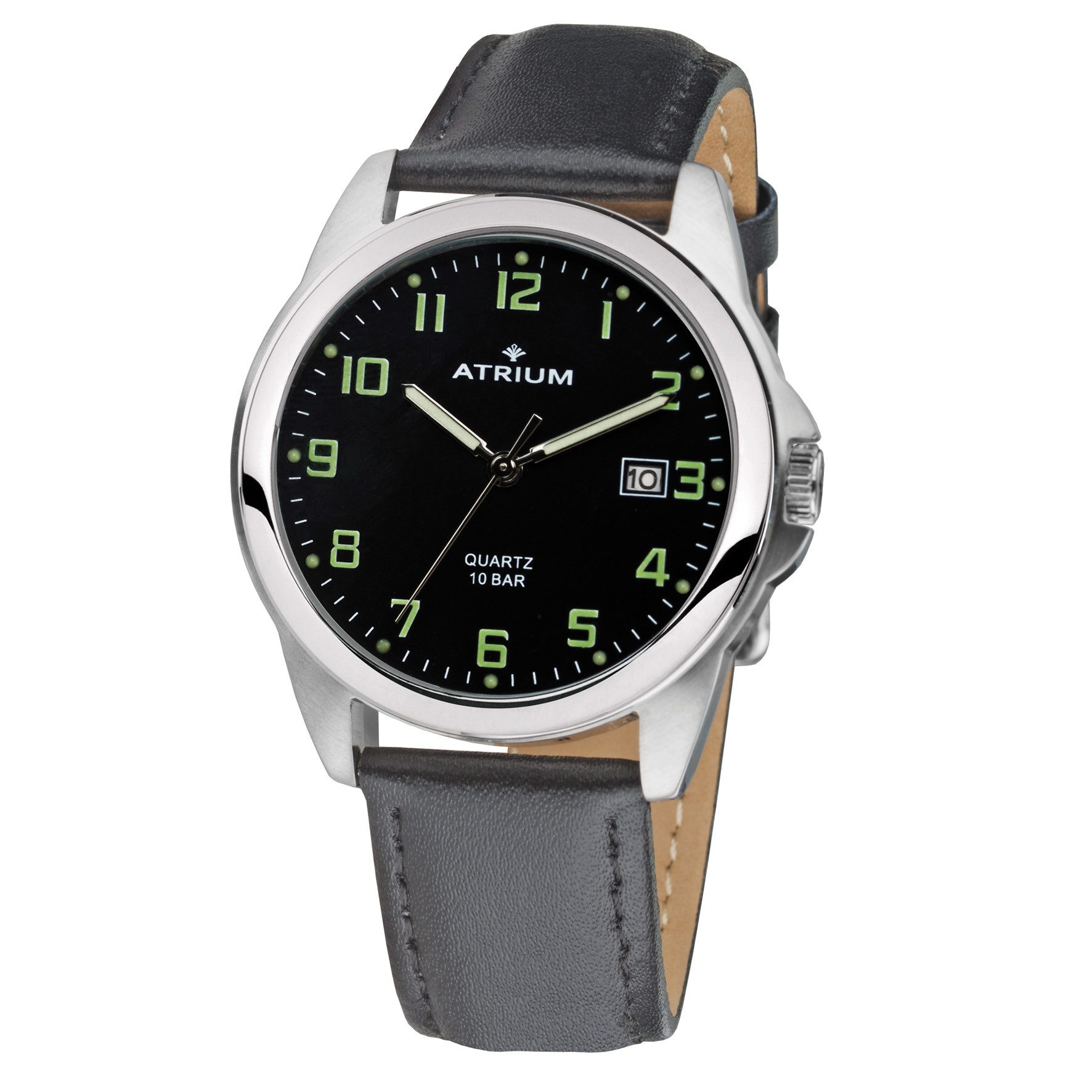 Atrium Quarzuhr A16-11 Herren Armbanduhr Lederband Datum 10 bar Zifferblatt schwarz, analog klassisch schlicht deutlich Geschenkidee Ø 39 mm