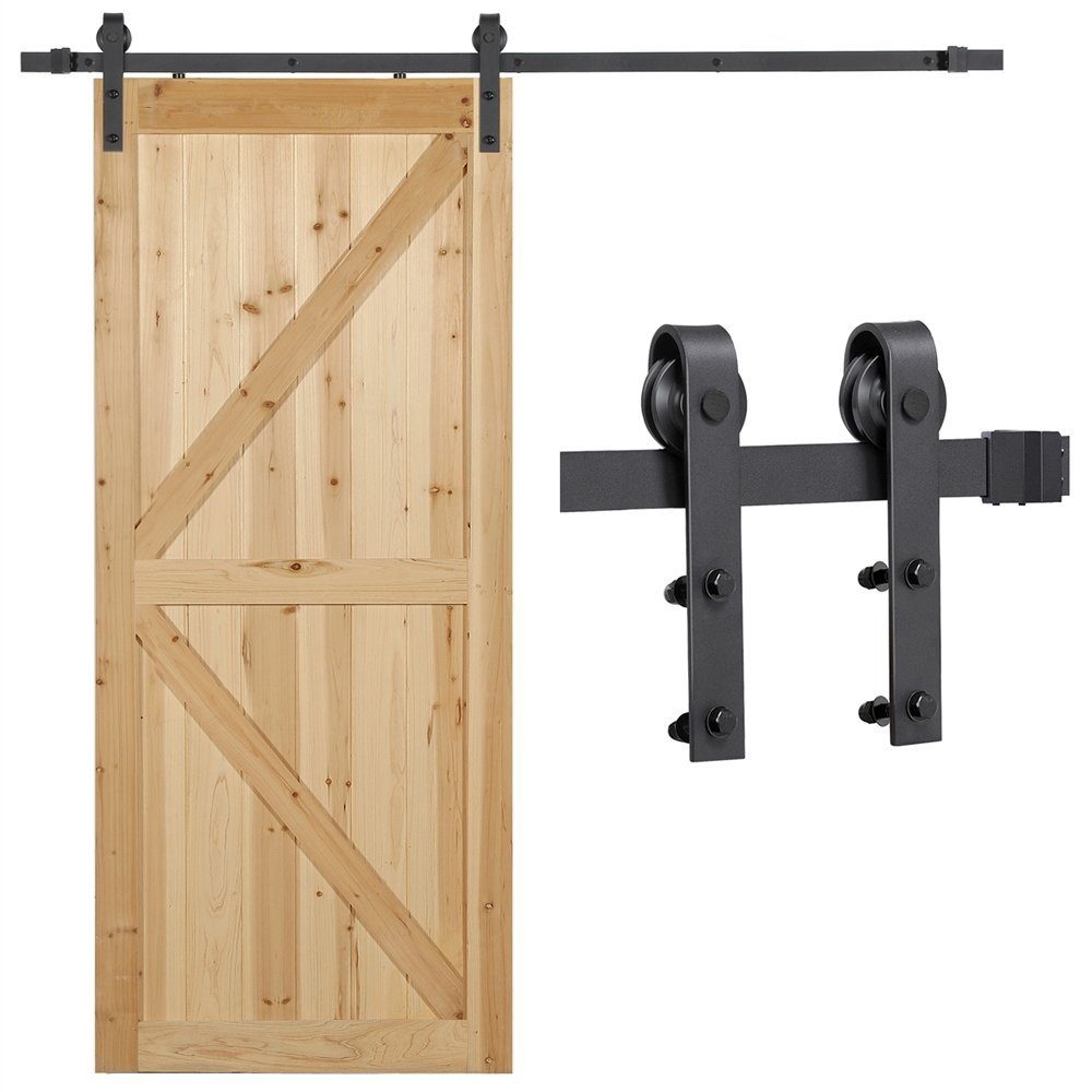 Yaheetech Schiebetür Schiebetürsystem 183/200/244 cm, Schiebetürbeschlag Set Laufschienen für Schiebetür