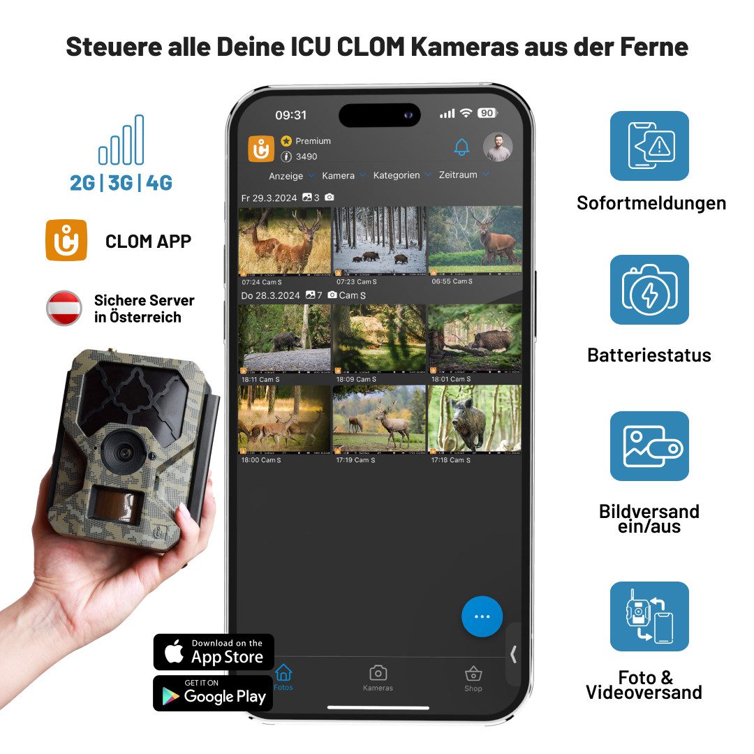 ICUserver Wildkamera ICU CLOM Cam-S (4G Wildkamera Cam-S – Full HD, Nachtsicht & 16 GB SD, IP66 wasserdicht)