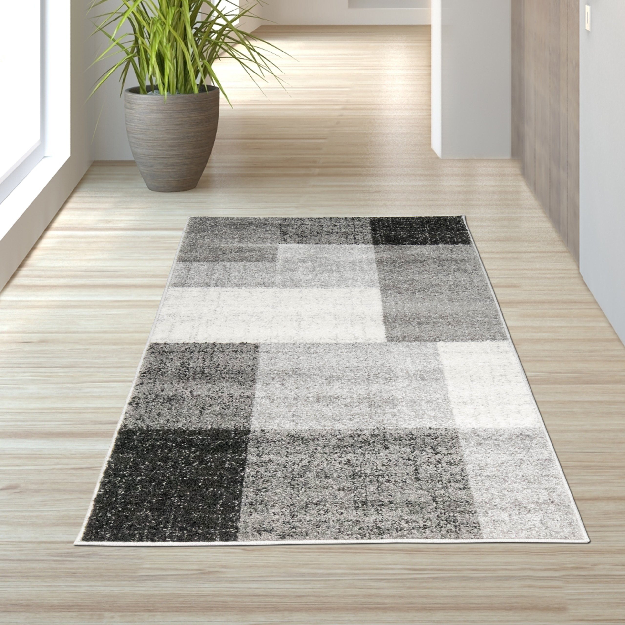 TeppichHome24 Teppich Moderner Teppich mit quadratischen Mustern creme grau günstig online kaufen