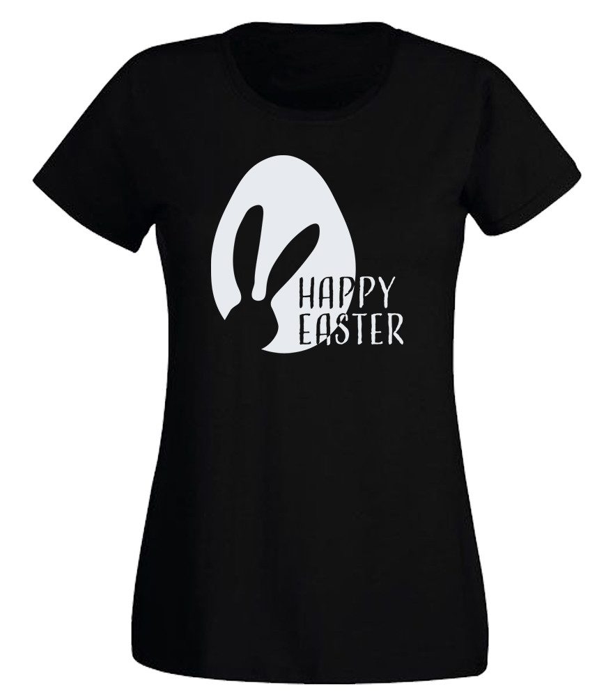G-graphics T-Shirt Hase mit Osterei – Happy Easter Slim-fit Damen T-Shirt mit Motiv als Frontprint