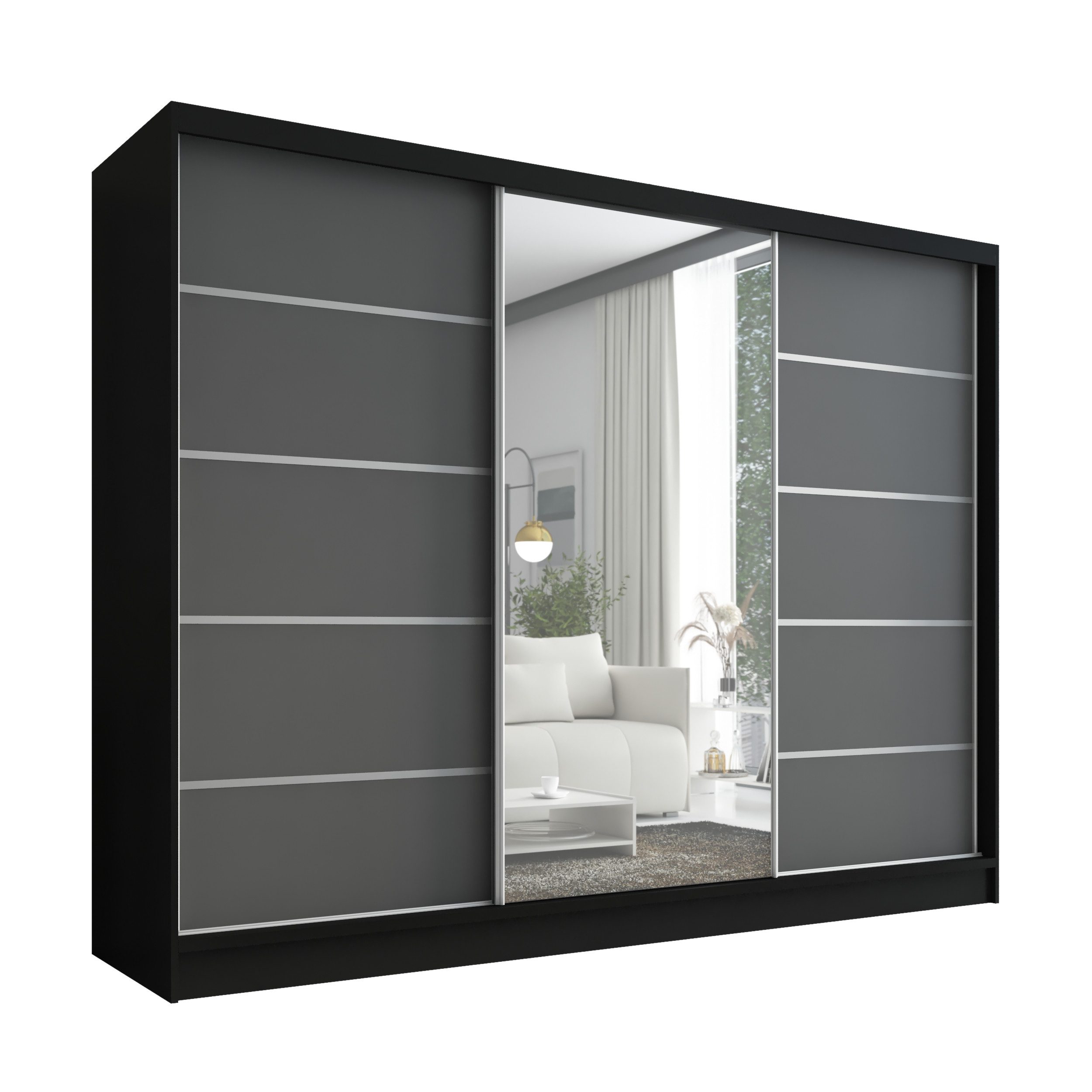 A&J MöbelLand GmbH Schiebetürenschrank AURELIA 1 Moderner 3-türiger Kleiderschrank mit Spiegel (TOP ANGEBOT! Geräumiger Schrank mit einer Breite von 200 cm ideal zur Aufbewahrung von Kleidung und Accessoires. Wählen Sie das ideale Modell für Ihr Schlafzim