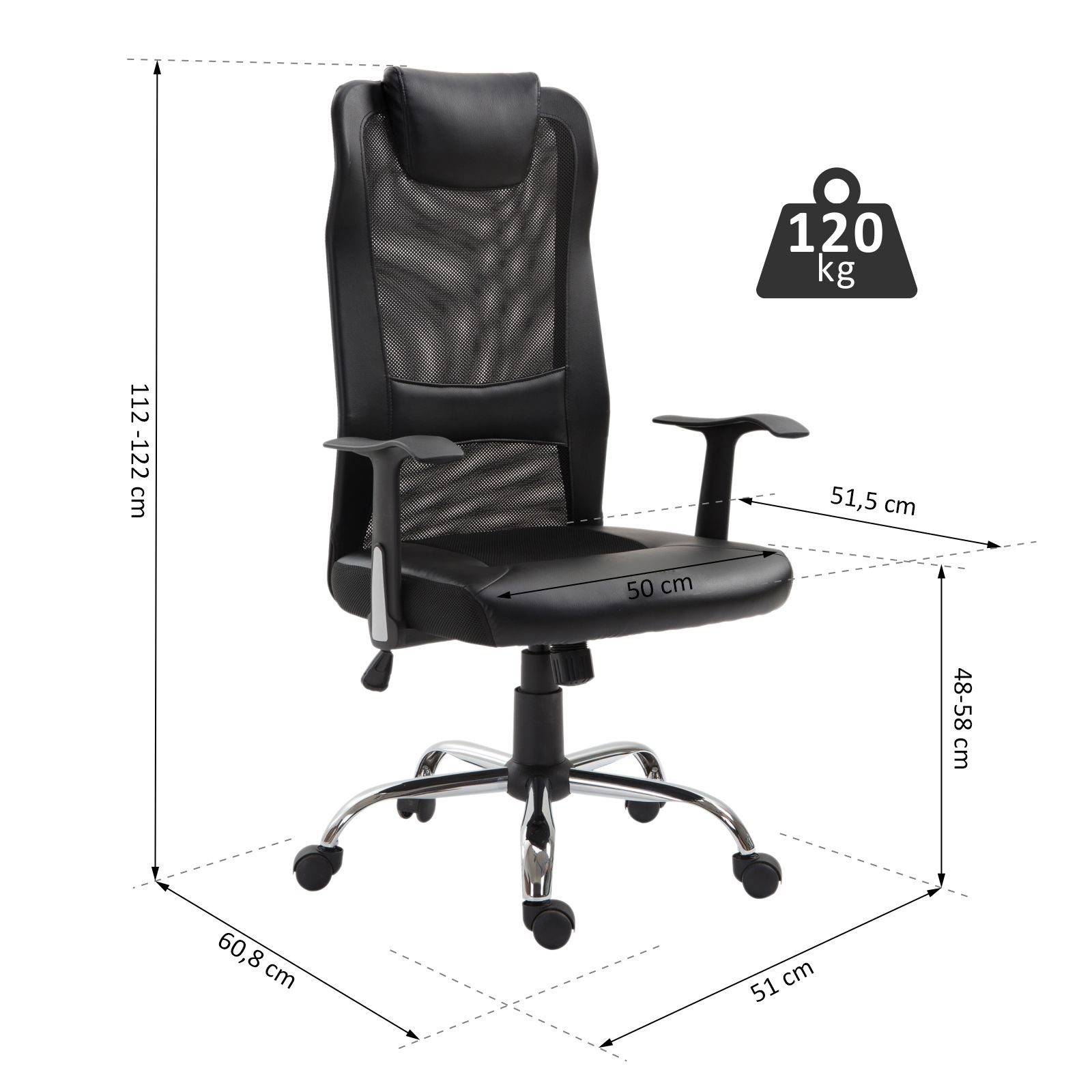 Vinsetto Schreibtischstuhl Bürostuhl ergonomisch schwarz