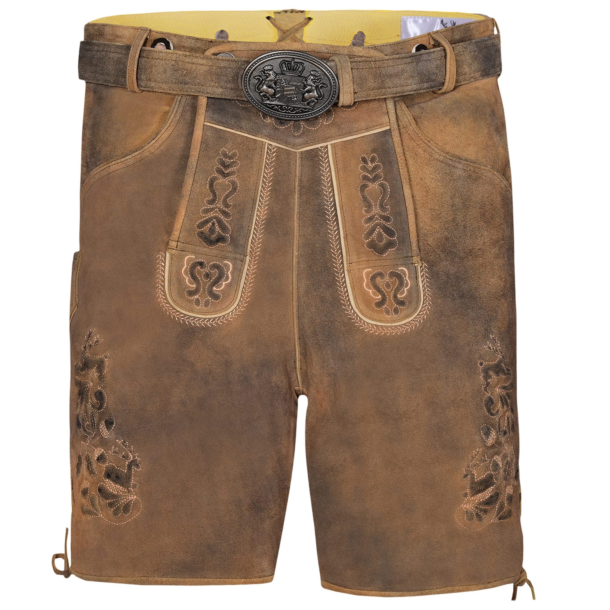 German Wear Trachtenlederhose GW722 kurze Lederhosen Hans 100% Nappa-Wildleder mit Gürtel