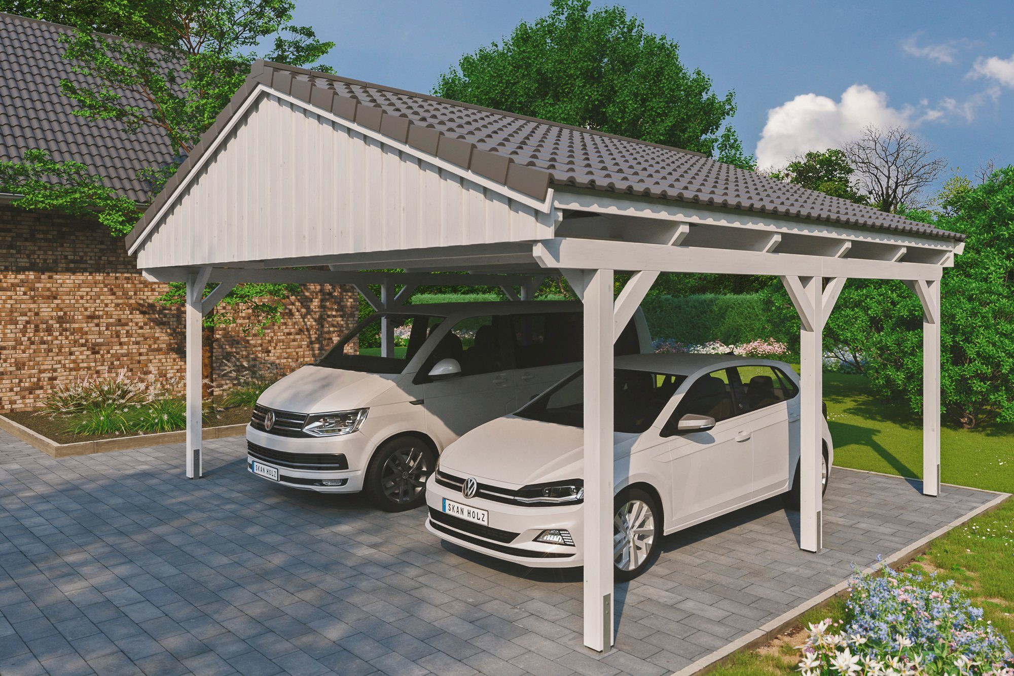 Skanholz Doppelcarport Fichtelberg, BxT: 618x566 cm, 574 cm Einfahrtshöhe, mit Dachlattung | Carports