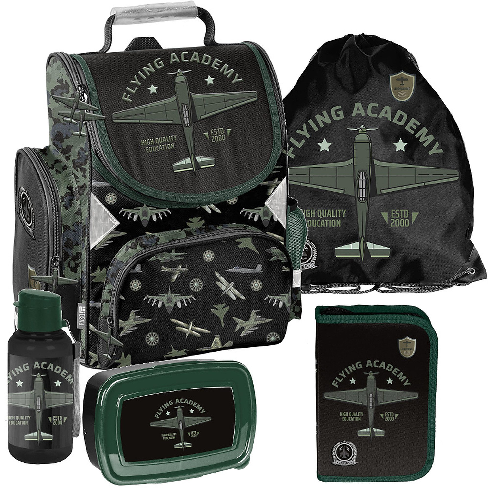 PASO Schulrucksack (Schulset, 5-tlg), Flugzeug, 5-tlg. Set