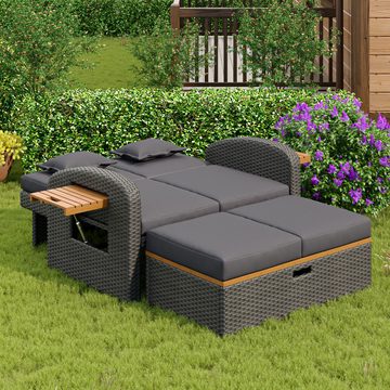REDOM Gartenlounge-Set 2-Sitzer Gartenmöbel mit verstellbarer Rückenlehne, (Sofa mit Hocker), Garten-Lounge-Sessel-Set für 2 Personen, graues Rattan