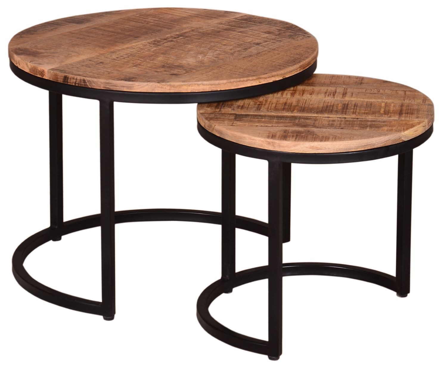 bene living Beistelltisch Fermo - 2er Set - Mangoholz natur, Massivholz - Metallgestell - Esszimmer - Wohnzimmer - Büro