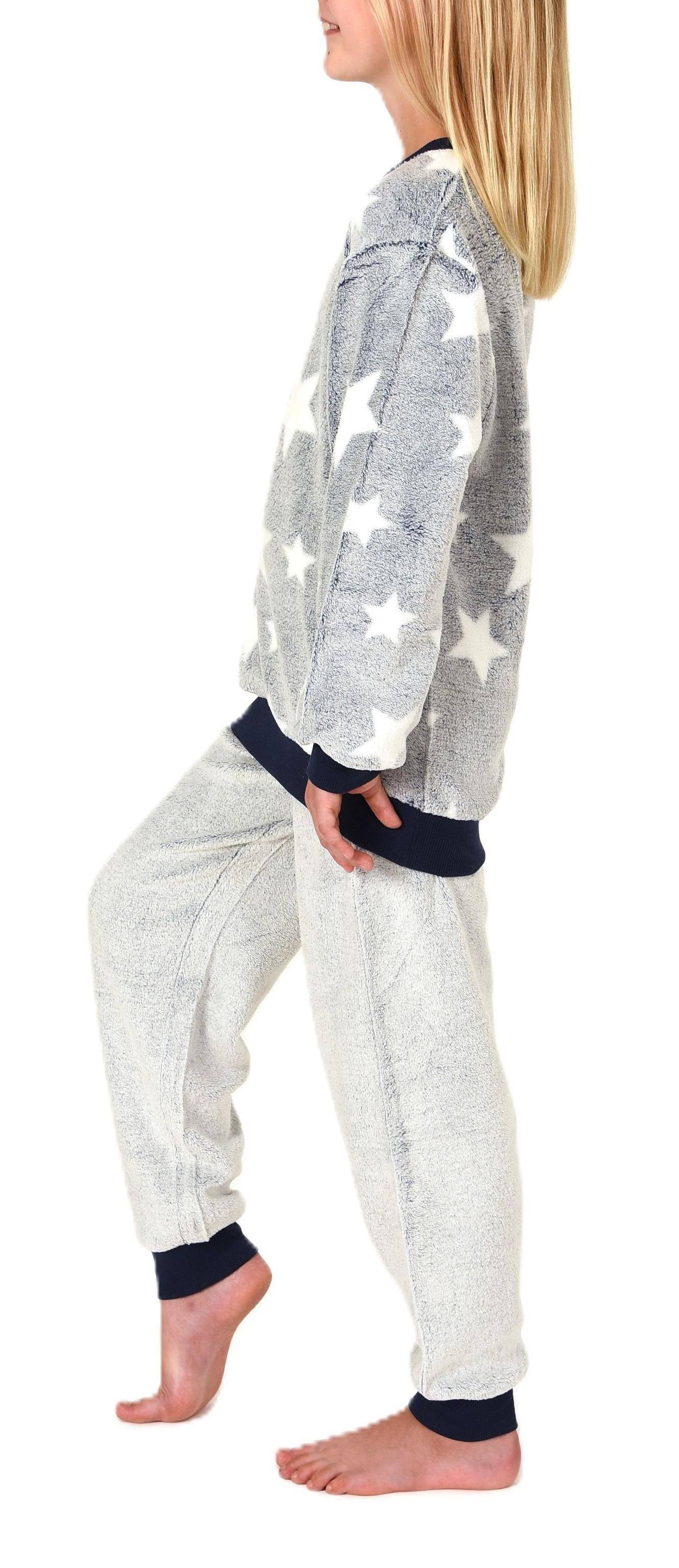 Normann Pyjama Kuschelig warmer Mädchen Schlafanzug Pyjama aus Coralfleece mit Tupfen – Bild 3 von 5