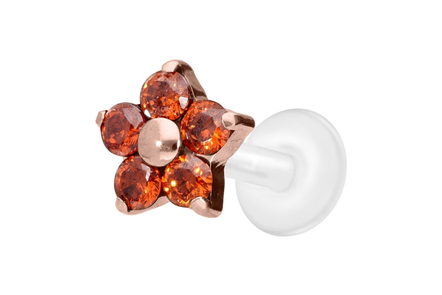PIERCINGLINE Piercing-Set PTFE Labret mit Innengewinde + Titan-Aufsatz KRISTALLBLUME (Labrets, 1-tlg)