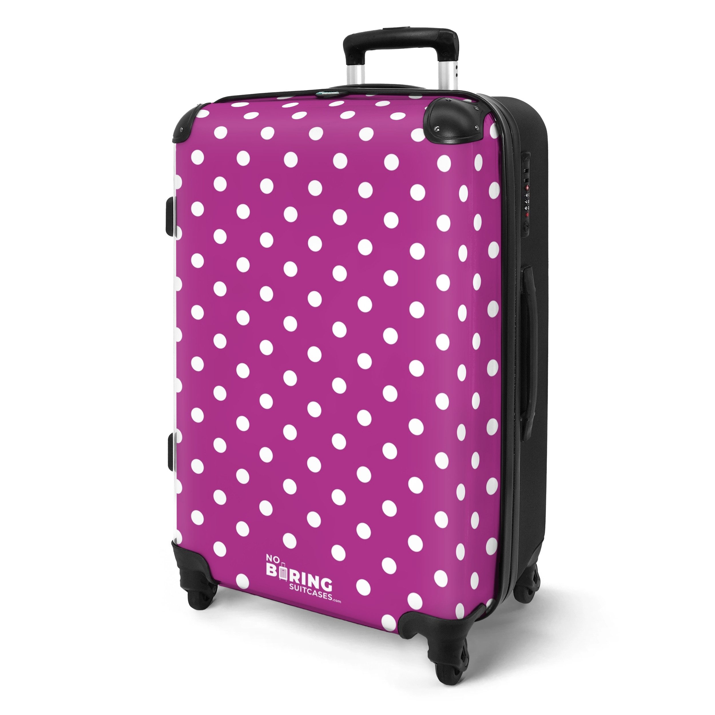 NoBoringSuitcases.com© Hartschalen-Trolley Weiße Punkte auf lila günstig online kaufen