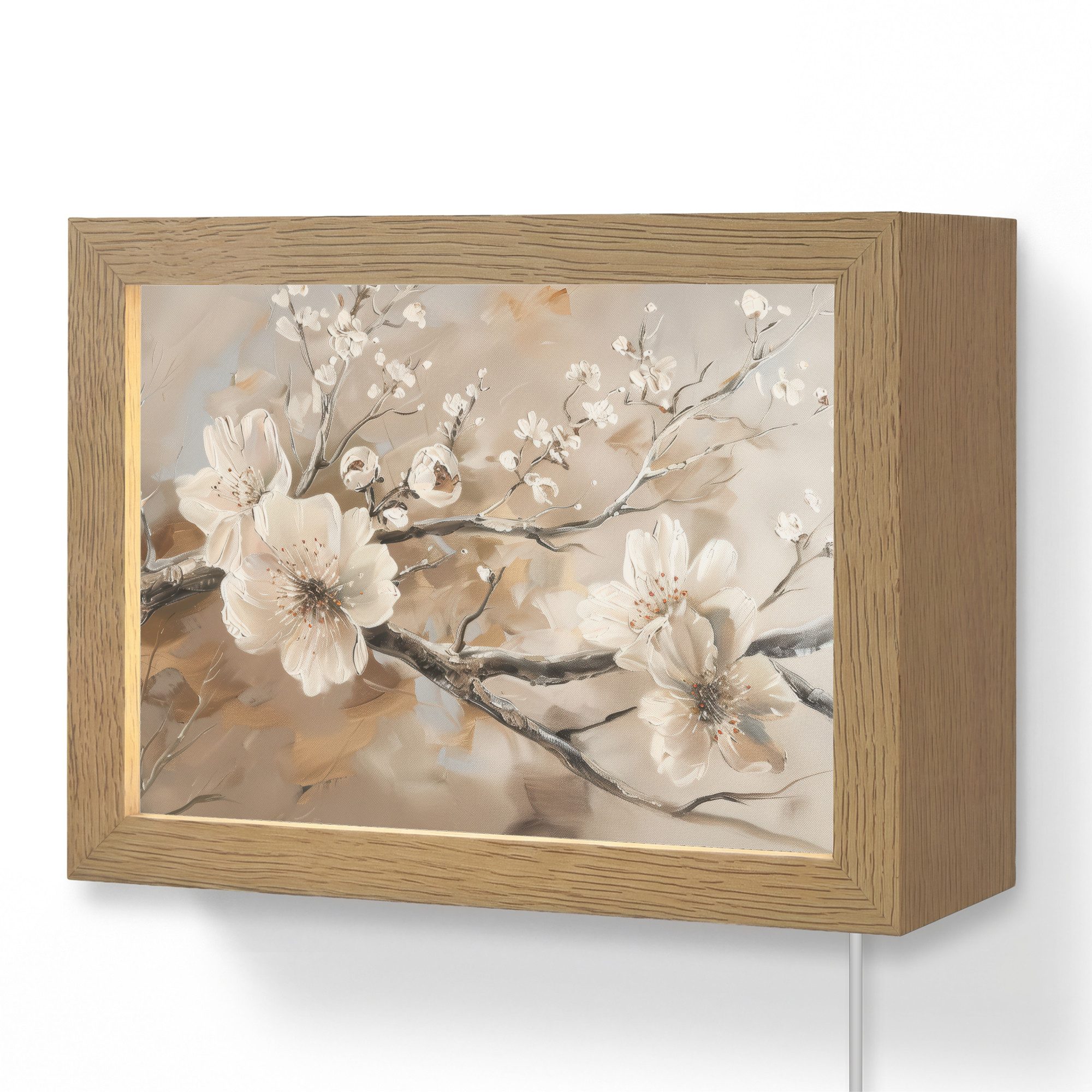OnlyWow Wandleuchte Lightbox Blumen - Natur - Weiß - Blüte - Abstrakt, Dimmbar, Farbwechsel, LED, Warmweiß, Kaltweiß, Neutralweiß Einstellbar, Wandlampe Innen, Dimmbar, mit Kabel, LED, Modern, Flur