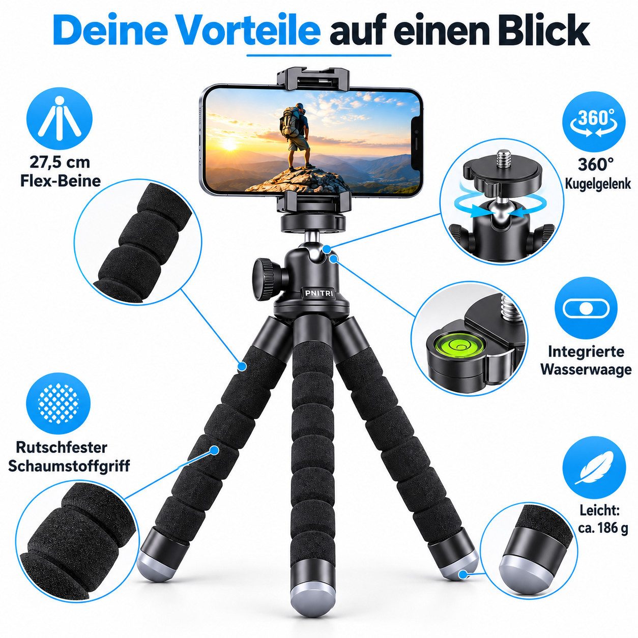 Diyarts Kamerastativ (360° drehbares, Reisestativ, für iPhone & Android-Smartphones) – Bild 5 von 5