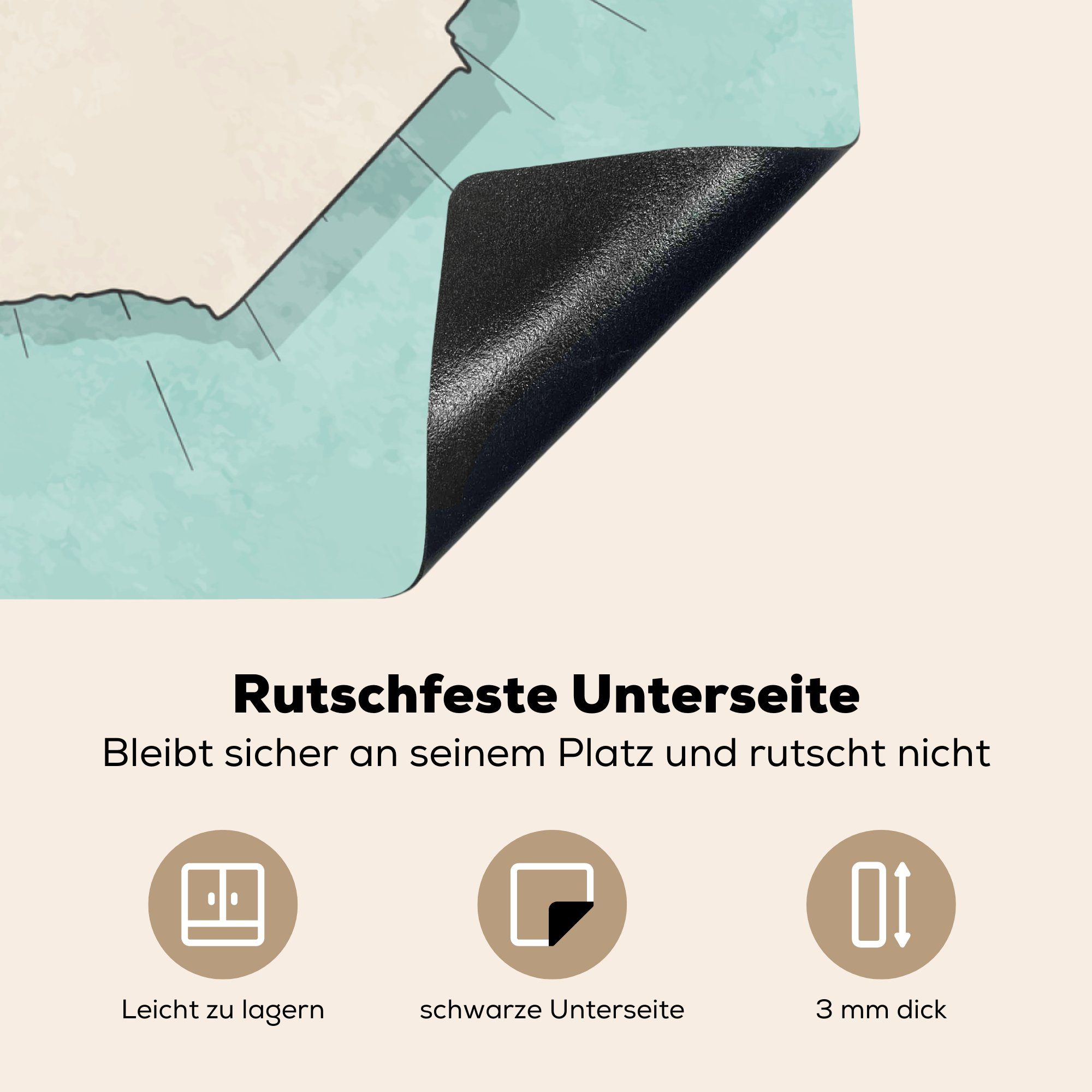 für dünnen, Eine mit auf Ceranfeldabdeckung, küche (1 Vinyl, von Arbeitsplatte Illustration 78x78 blauem tlg), cm, Simbabwe Hintergrund Herdblende-/Abdeckplatte MuchoWow