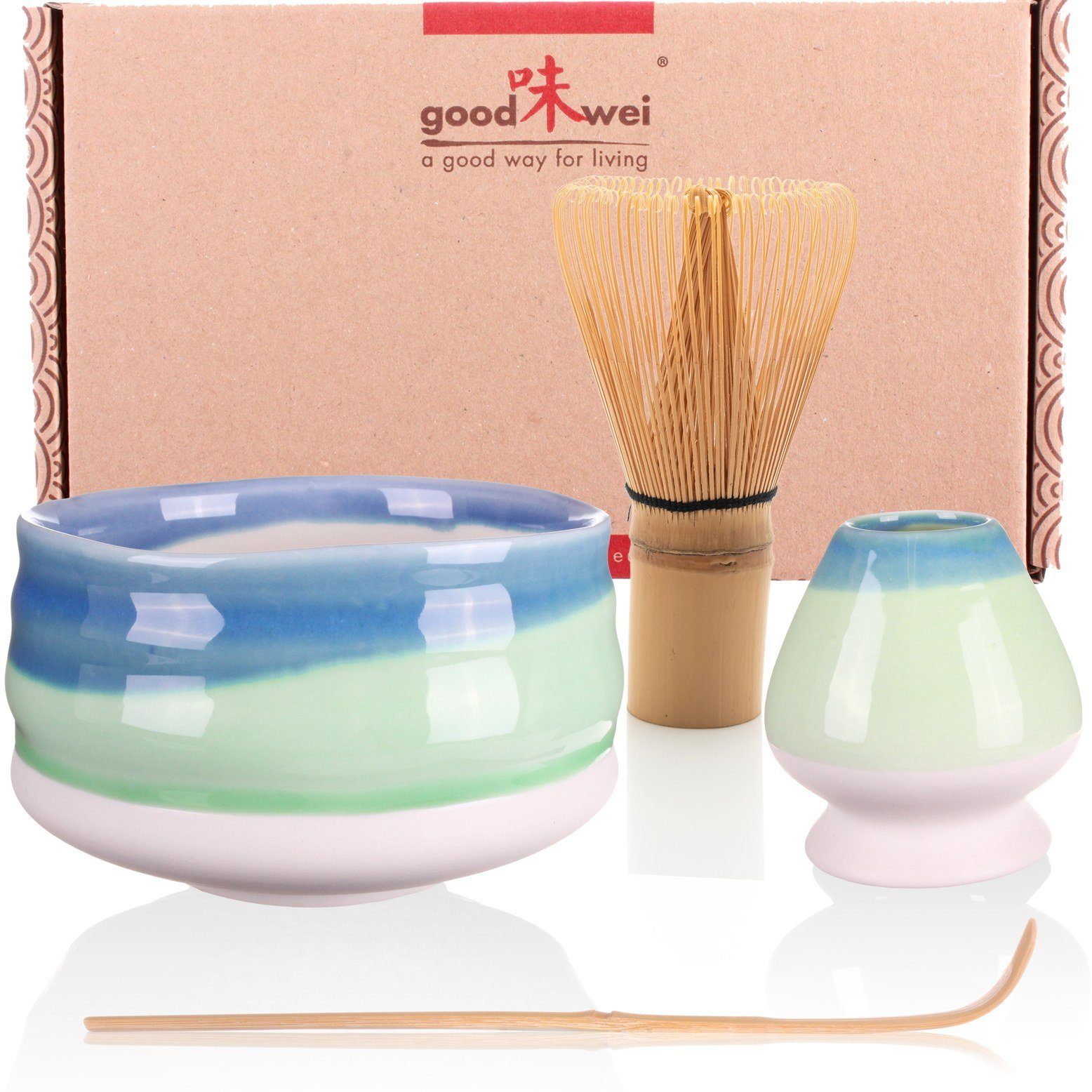 Goodwei Teeservice Matcha-Set "Sumi" 80 mit Teeschale, Matchabesen und Besenhalter (4-tlg), Keramik