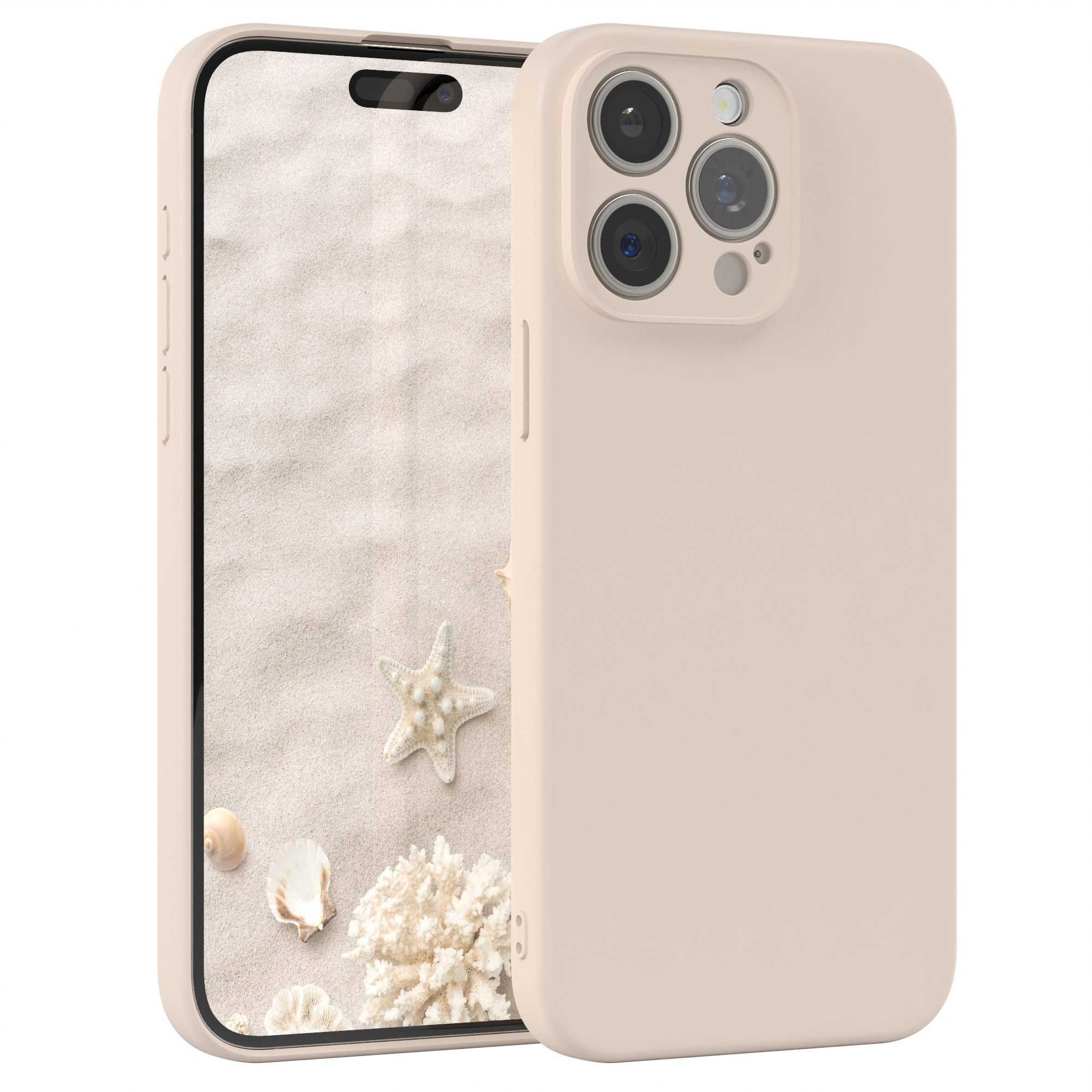 EAZY CASE Handyhülle für Apple iPhone 15 Pro Max Hülle Silikon 6,7 Zoll, Bumper Case Matt Slimcover Silikonschutzhülle elastisch Taupe / Beige